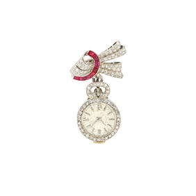 Platinum, Diamond and Ruby Pendant Watch