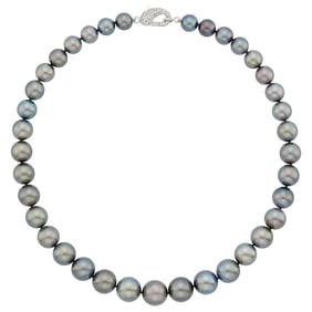 Tahitian Gray Cultured Pearl Necklace with White Gold and Diamond Clasp
