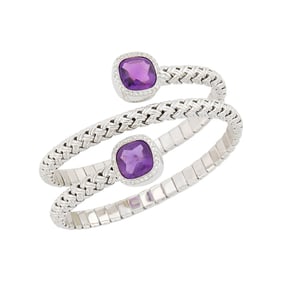 Gemlok White Gold, Cabochon Amethyst and Diamond Coiled Bracelet
