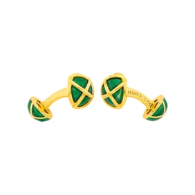 Tiffany & Co. Pair of Gold and Green Enamel Dome Cufflinks