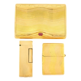 Two-Color Gold and Cabochon Ruby Cigarette Holder and Lighter and Dunhill Gold Lighter