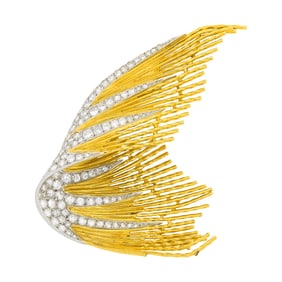 Gold, Platinum and Diamond Spray Clip-Brooch