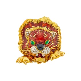 Frascarolo Gold, Enamel and Diamond Lion Clip-Brooch