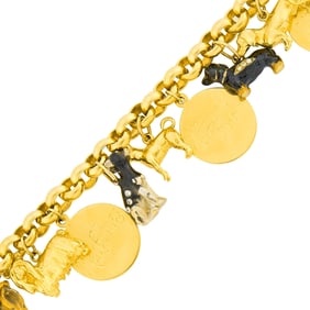 Gold, Silver, Enamel and Paste Dog Breed Charm Bracelet