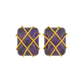 Seaman Schepps Pair of Gold and Cabochon Amethyst 'Cage' Earclips