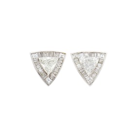 Pair of Rhodium-Plated Gold and Diamond Earclips