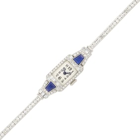 C. H. Meylan Platinum, Sapphire and Diamond Wristwatch