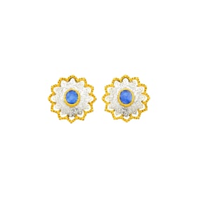 Buccellati Pair of Two-Color Gold and Sapphire Earrings