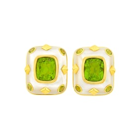 Trianon Pair of Gold, Mother-of-Pearl and Peridot Earclips