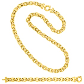 Long Two-Color Gold Link Necklace /Bracelet Combination