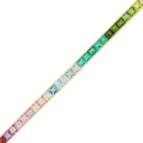 Gold and Colored Stone Rainbow Straightline Bracelet