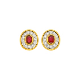 Pair of Two-Color Gold, Ruby and Diamond Earrings
