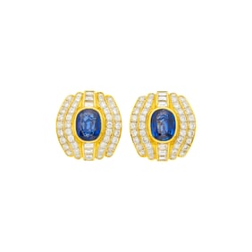 Pair of Gold, Sapphire and Diamond Earrings