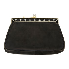 Black Suede, Gold, Platinum, Diamond and Seed Pearl Clutch, France