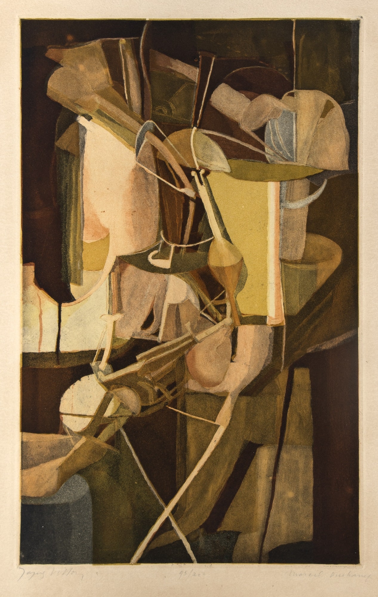 Jacques Villon (1875-1963) after Marcel Duchamp (1887-1968): LA MARIÉE (GINESTET/POUILLON 672)Color aquatint, 1934, on Arches paper, signed by both artists, titled and numbered 95/200 in pencil, with full margins,