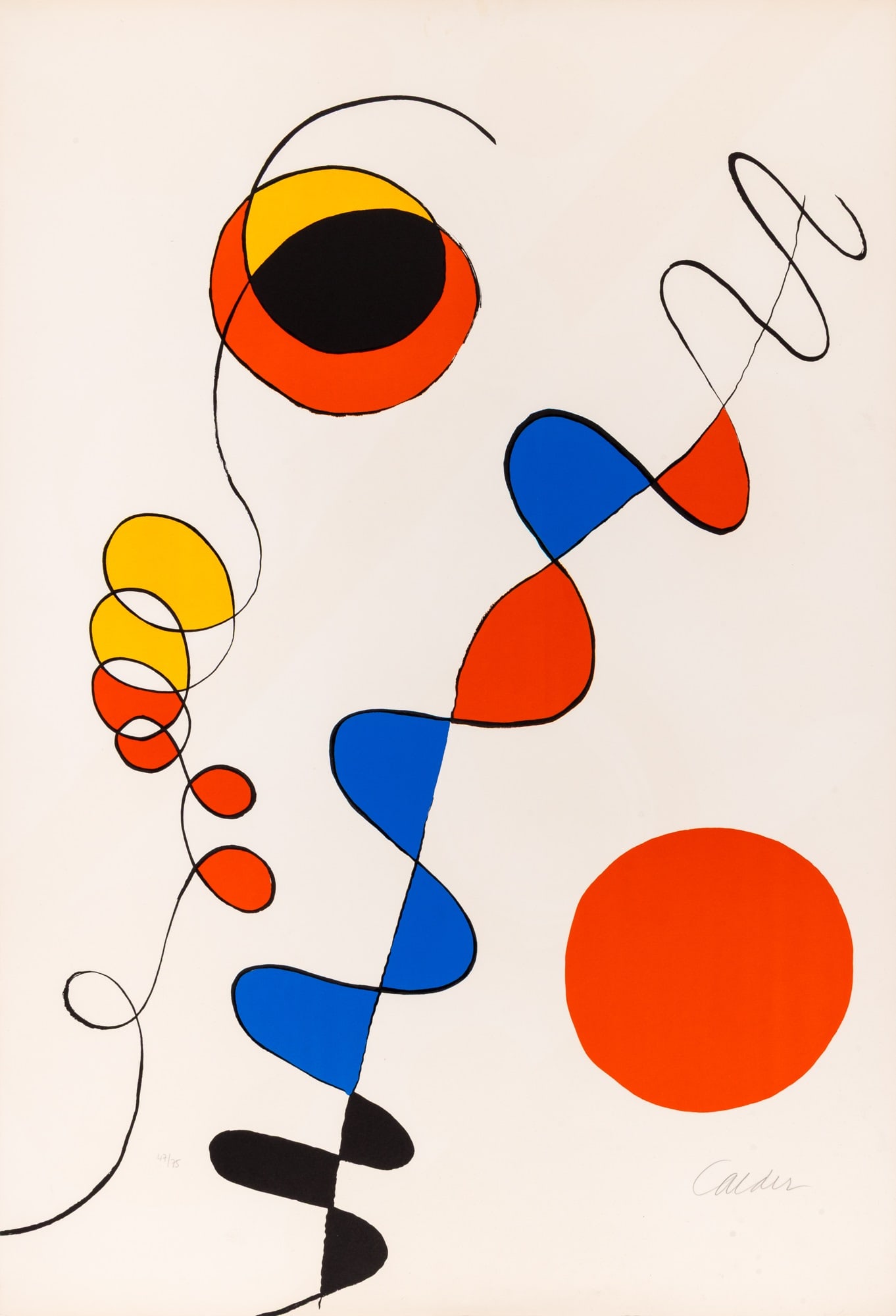 Alexander Calder (1898-1976): COULEURS ENLACES DANS LE FIL DE FERColor lithograph, circa 1965, on wove paper, signed and numbered 47/75 in pencil, with full margins, unframed.Sheet 43 1/4 x 29 1/2 inches; 1099 x 749 mm