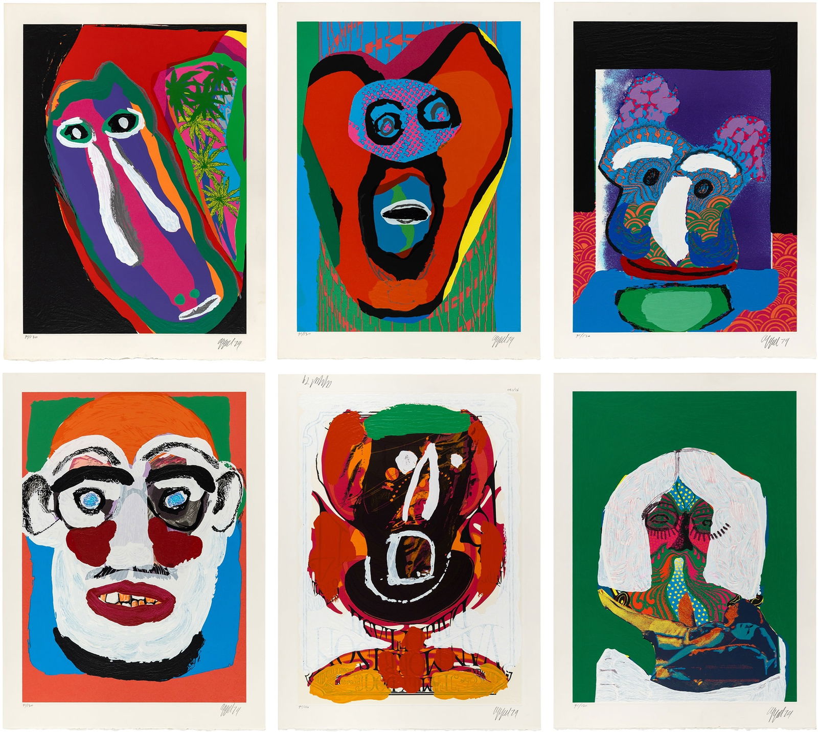 Karel Appel (1921-2006): BEDIZED PUDDING, CANADIAN SUITEComplete set of six color mixed media prints with embossing, 1979, on Arches paper, signed, dated and numbered 91/130 in pencil (one twice), the title page also inscribe