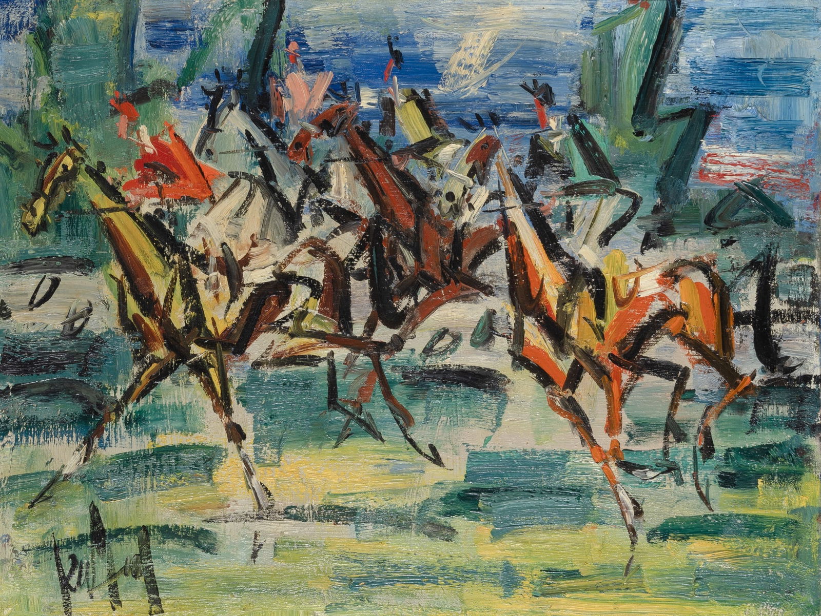 Gen Paul: French, 1895-1975Course de Chevaux à AuteuilSigned Gen Paul (ll)Oil on canvas19 3/4 x 25 5/8 (50.2 x 65.1 cm) Provenance:Alexander Kahan Fine Arts, New York (Framed 27 1/4 x