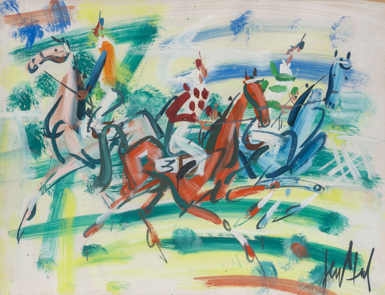 Gen Paul: French, 1895-1975Avant la course, circa 1948Signed Gen Paul (lr)Gouache on paper19 5/8 x 25 3/4 inches (50 x 65.5 cm) Proven