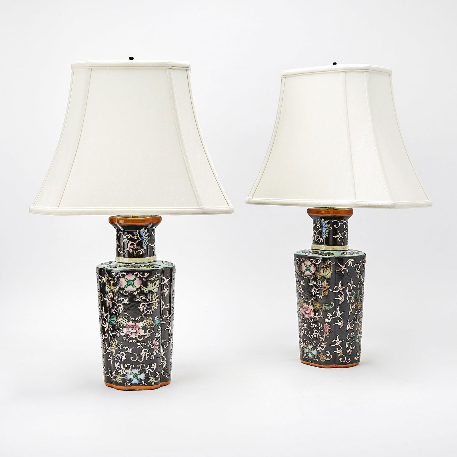 Pair of Black Glazed Chinese Porcelain Lamps (1 of 6)