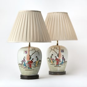 Pair of Chinese Export Porcelain Vases Mounted as Lamps