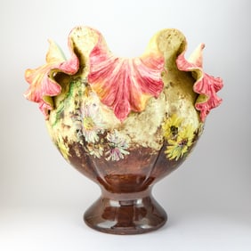 Large Floral Decorated Majolica Planter
