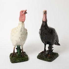 Pair of Glazed Pottery Figures of Turkeys