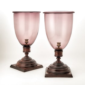Pair of Mahogany and Amethyst Glass Photophores