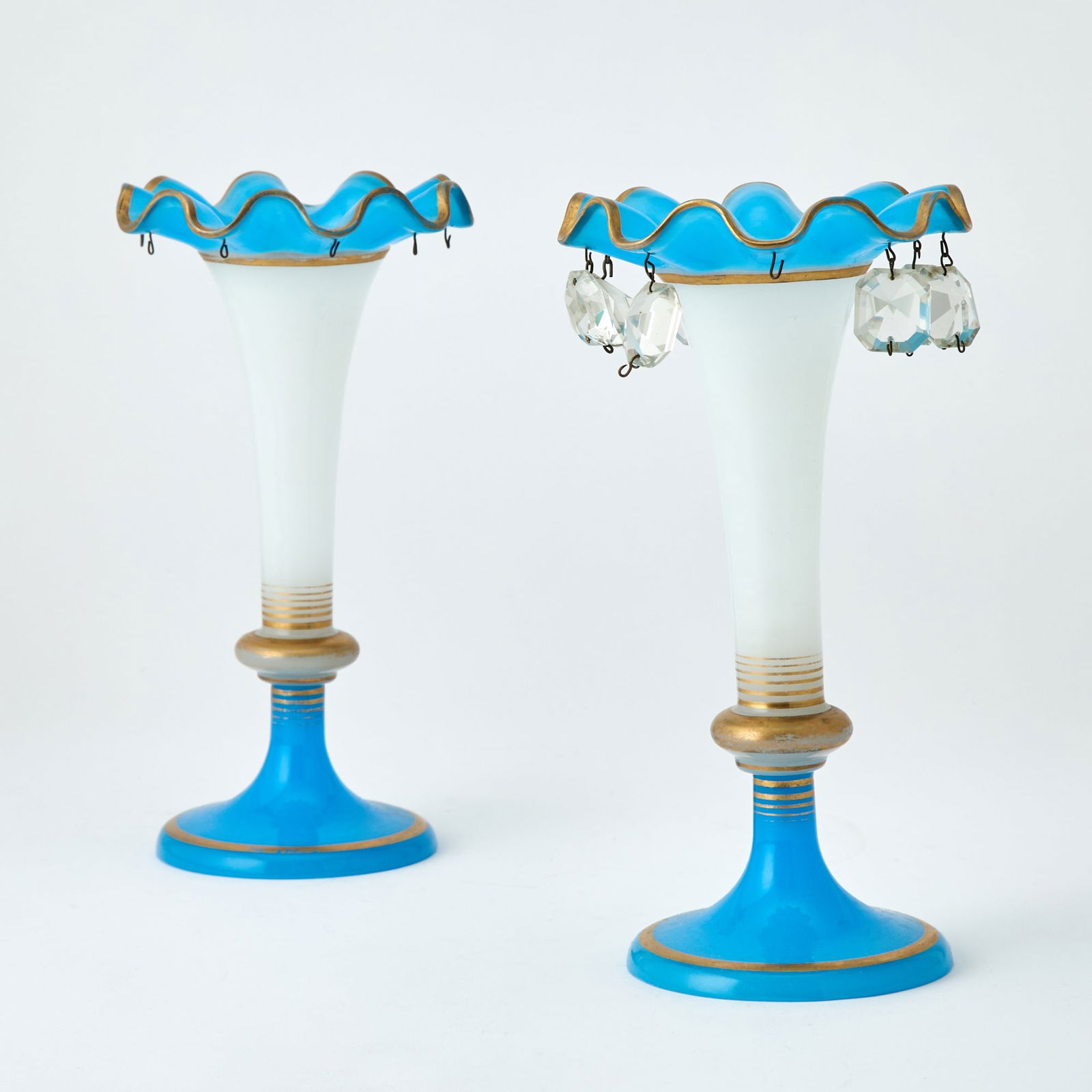 Pair of French Blue and White Opaline Glass Vases (1 of 3)