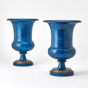 Pair of Faux Lapis Lazuli Painted Plaster Urns