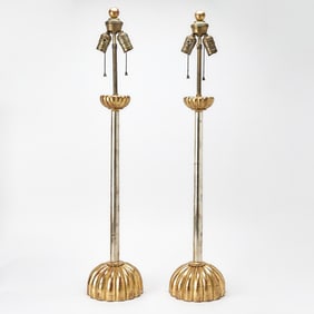 Pair of Giltwood and Silvered Wood Table Lamps