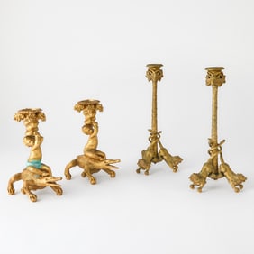 Two Pairs of Gilt-Bronze Candlesticks