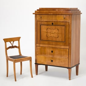 Biedermeier Satinwood and Walnut Fall Front Secretary