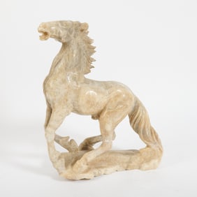 Carved Marble Statue of a Rearing Horse