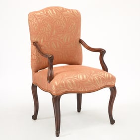 Italian Rococo Upholstered Walnut Armchair