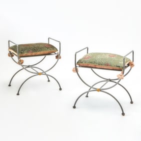 Pair of Patinated Metal Curule Stools