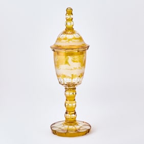 Bohemian Amber Cut to Clear Glass Vase and Cover