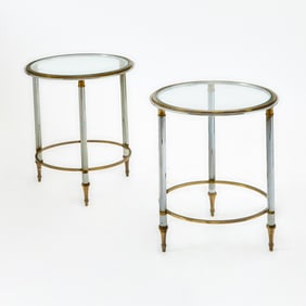 Pair of Maison Jansen Style Glass and Steel Side Tables