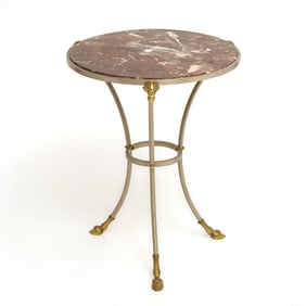 Empire Style Marble Top Steel and Brass Gueridon