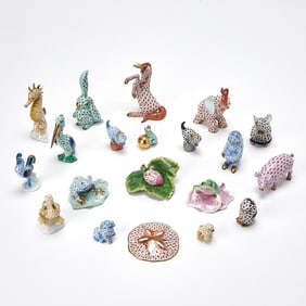 Group of Small Herend Porcelain Table Articles and Figures