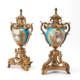 Pair of Sevres Style Porcelain and Bronze Mounted Vases