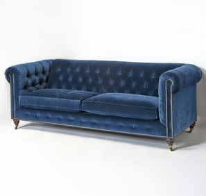 Blue Tufted Velvet Upholstered Sofa
