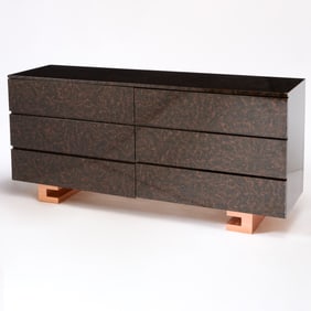 Faux Tortoiseshell and Copper Lacquered Long Chest of Drawers