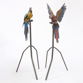 Pair of Cold Painted Bronze Figures of Parrots