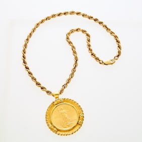 United States 1924 Liberty Head Double Eagle in Gold with Rope Chain