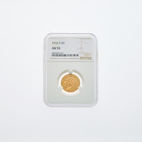 United States 1916-S Indian Head Half Eagle - NGC AU-55