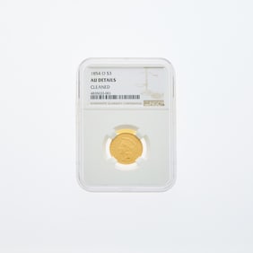 United States 1854-O Three-Dollar Gold Piece - NGC AU Details, Cleaned