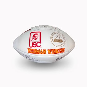 Football signed by four Heisman Trophy winners from USC, including O.J. Simpson