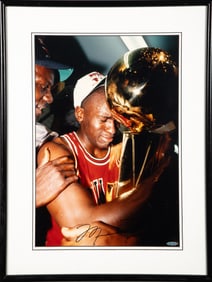 A fine, large signed photograph of Michael Jordan with Upper Deck Certificate