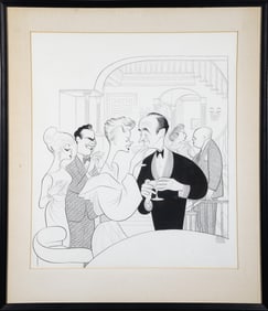 A stylish caricature by Al Hirschfeld depicting David Niven in Happy Anniversary